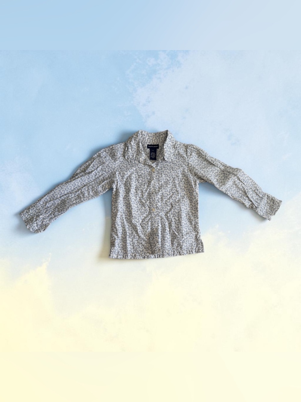 Ralph Lauren Kids Girl Cotton Button Down Long Sleeve Shirt Blue Floral Size 6